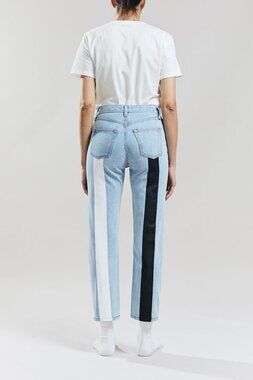 STILL HERE TATE JEAN High Rise BLACK AND WHITE STRIPE in vintage blue 30